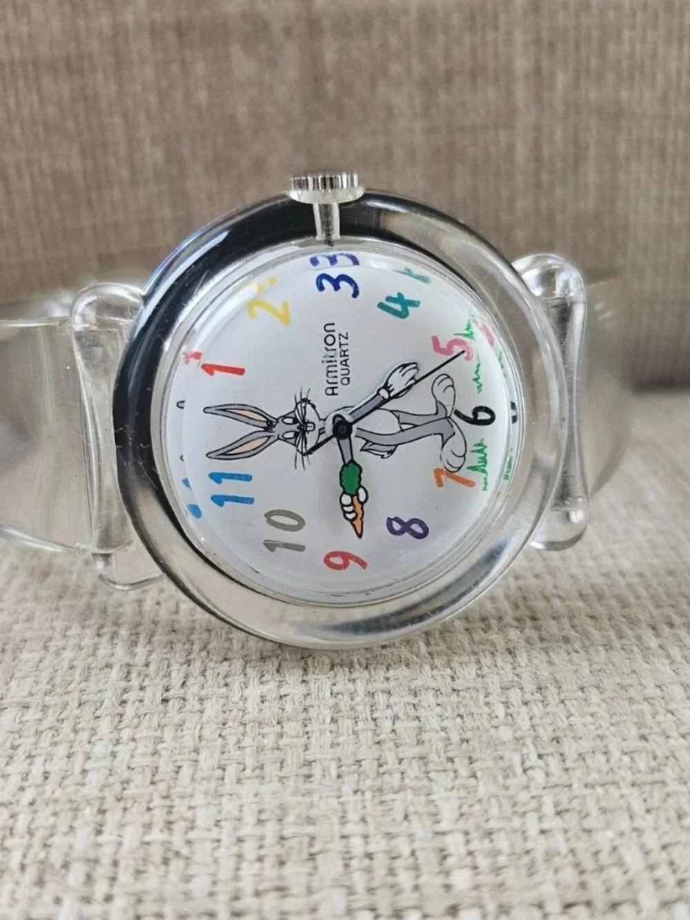 Vintage Armitron Women Wristwatch Bugs Bunny Looney Tune Clear Band Analog watch
